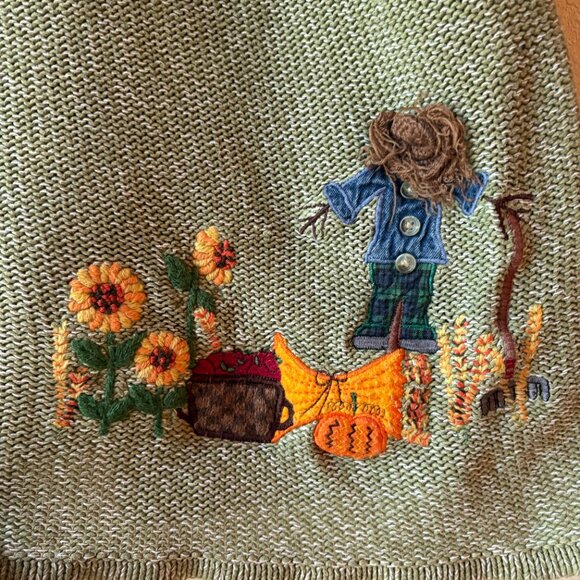 Liz & Me Fall Sweater Autumn Sunflowers Pumpkins Apples Scarecrows Size 1X - Picture 3 of 11